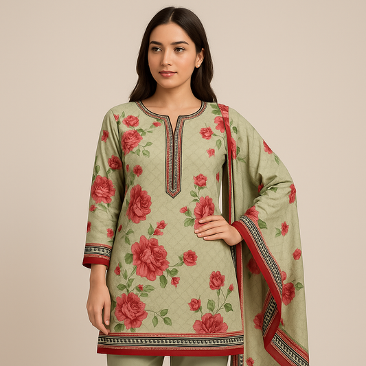 Printed Unstitched Lawn 3 piece suit