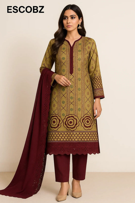 Printed Unstitched Lawn 3 piece suit